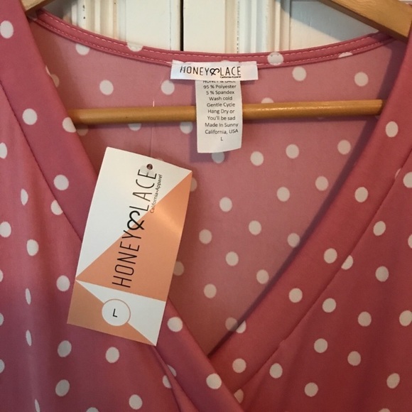 Honey & Lace Pink Polka Dot Dress | Large - Picture 2 of 2